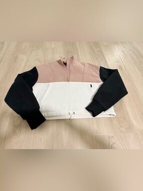 Colorblocked Half-Zip Sweatshirt in Pink, White & Black